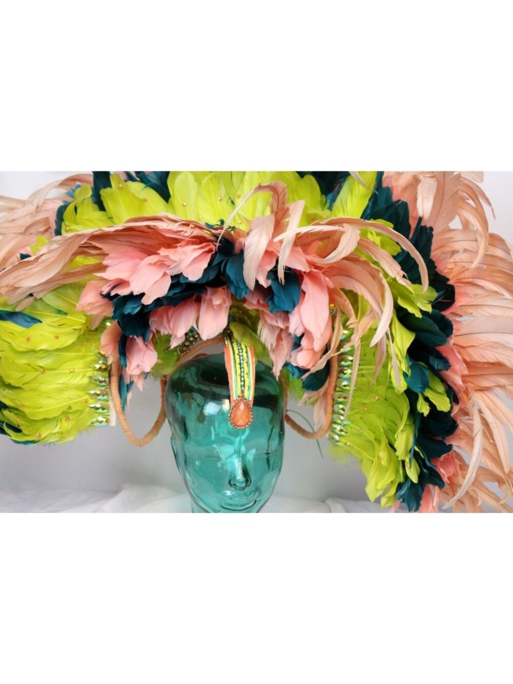 Feather Head Dress Festival Carnival Parade Pink Green Mardi Gras Vegas Showgirl